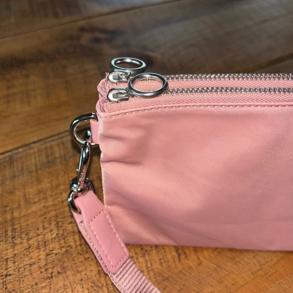 Lululemon‎ Now and Always Pink Wristlet Double Zipper Pockets Removable Strap